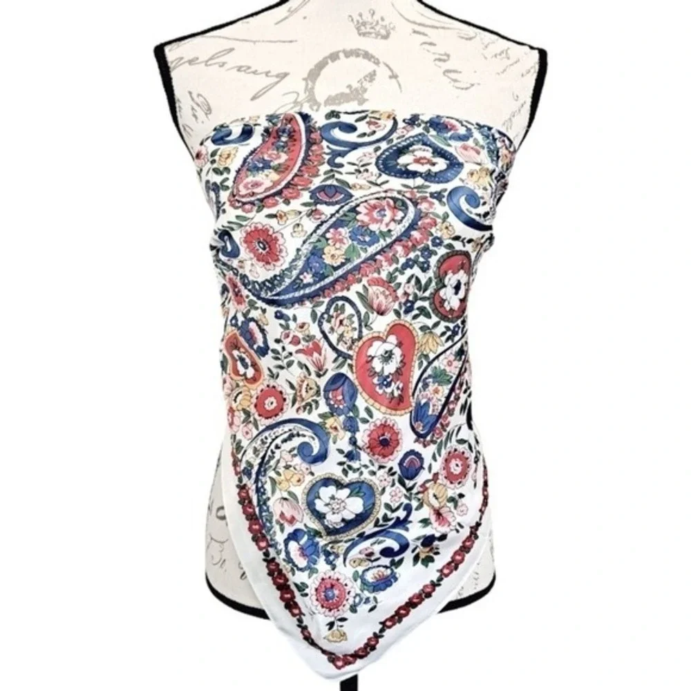 Satin Square Floral Scarf oversized Paisley white Boho hair neck 💖2/$30
